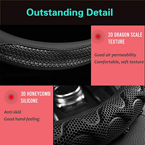 PINCTROT Steering Wheel Cover Great Grip with 3D Honeycomb Anti-Slip Design, Universal 14.5-15 Inch (All Black) - color: 3.Black (All Black), size: Medium(Standard) Size[14 1/2''-15'']