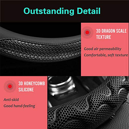 PINCTROT Steering Wheel Cover Great Grip with 3D Honeycomb Anti-Slip Design, Universal 14.5-15 Inch (All Black) - color: 3.Black (All Black), size: Medium(Standard) Size[14 1/2''-15'']
