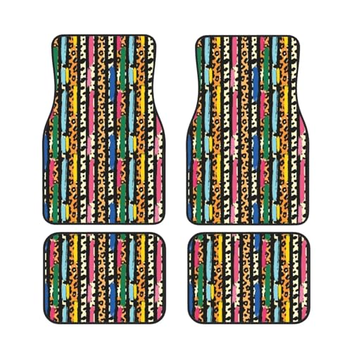 Colorful Stripe Car Floor Mats Leopard Cheetah Animal Universal SUV Truck Van Sedans Front Rear Floor Foot Mats 4-Piece Full Set with Non-Slip Rubber Backing Car Carpets - color: Leopard Stripe