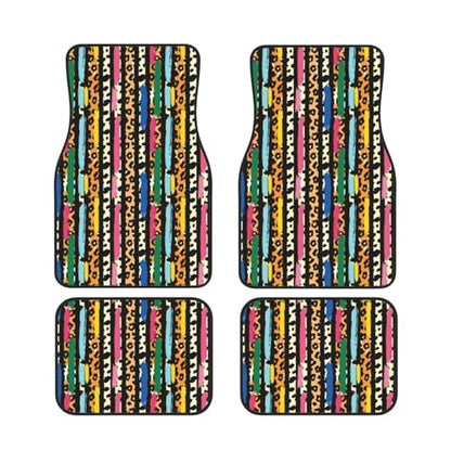 Colorful Stripe Car Floor Mats Leopard Cheetah Animal Universal SUV Truck Van Sedans Front Rear Floor Foot Mats 4-Piece Full Set with Non-Slip Rubber Backing Car Carpets - color: Leopard Stripe