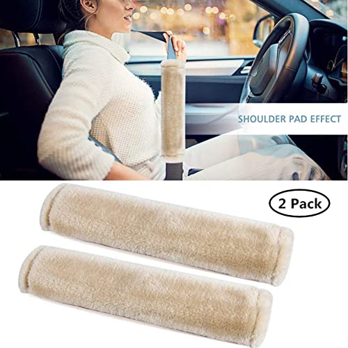 2 Packs Car Seatbelt Covers Shoulder Pad for More Comfortable Driving, Universal Seat Belt Cover for Handbag Camera Backpack Straps, Soft Faux Sheepskin Wool Seat Belt Cushion (Beige)