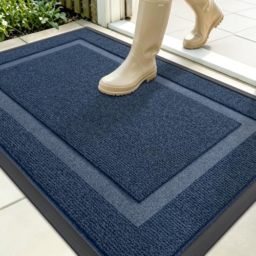 OLANLY Front Door Mat Indoor Outdoor Entrance, Waterproof All-Season, All-Weather Doormat, Sturdy Natural Rubber, Fade Resistant, Low Profile, Easy Clean Patio Porch Entryway Mat, 35x23, Blue - color: Blue, size: 35" x 23"