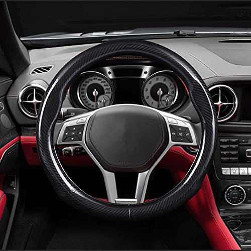 Carbon Fiber Steering Wheel Covers Universal Fit 15 inch Black Microfiber Leather for Men Ergonomics Sport Design Anti-Slip