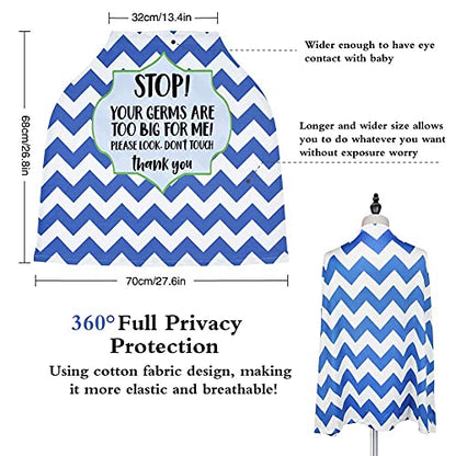 Metplus Car Seat Cover Baby, No Touch Sign Carseat Canopy, Nursing Breastfeeding Covers, Stretchy Universal Fit, Multi-Use for Stroller/Shopping Cart/High Chair, Gender Neutral Shower Gift - color: Blue Stripes