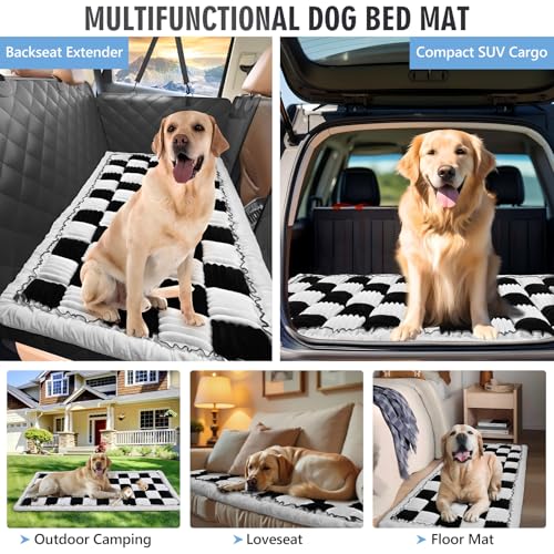Backseat Dog Bed Non-Slip, Dog Bed for Car Back Seat Soft and Comfortable, Back Seat Pet Bed Mat for Travel, Pet Car Blanket for Backseat Extender and Seat Covers Checkered (51”X 23.5”)