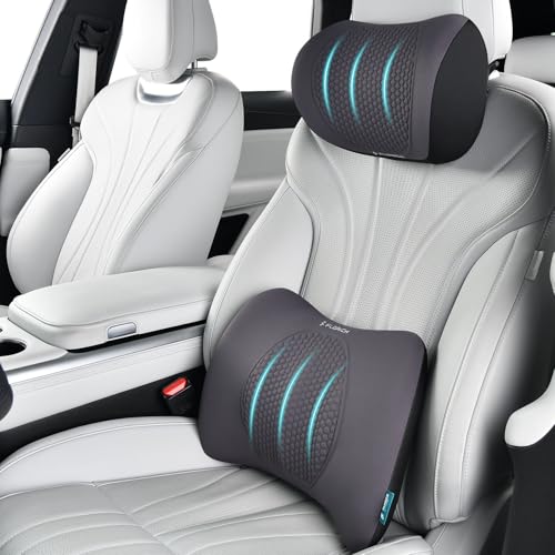 Lumbar Support with Car headrest Back Pillow for Chair Headrest Pillow with Gel Memory Foam Massage Point Memory Foam Back Pillow for Office Chair(Grey) - color: Grey, size: Lumbar+headrest