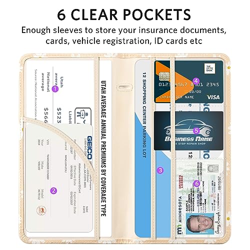 CoBak Car Registration and Insurance Holder - Vehicle Glove Box Car Organizer,Auto Truck Comparment Accessories Case with Magnetic Closure for Essential Document,Driver License,Cards - color: L-White Chrysanthemum