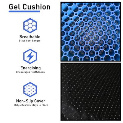 Blue Gel TPU Seat Cushion — Large Contoured Honeycomb Cooling Gel Cushion for Long Sitting, Pressure Relief for Tailbone & Sciatica, Non-Slip Washable Cover — 18.89 x 14.96 in - size: Large