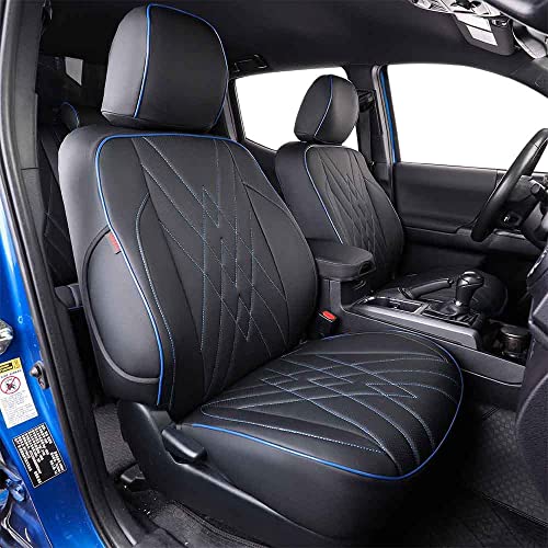 EKR Tacoma Leather Car Seat Covers Custom Fit for Toyota Tacoma 2012 2013 2014 2015 (Regular Seats) - Truck Seat Covers Full Set,Faux Leather(Black with Blue Trim) - color: Leather (Black with Blue Trim), size: 2012-2015 Tacoma Full Set (Regular Seats)