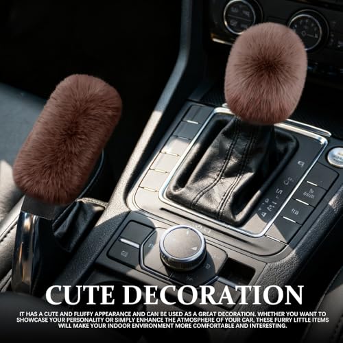 2PCS Plush Car Gear Shift Knob Cover & Handbrake Cover, Shift Knob Protector, Soft Fluffy Gear Handbrake Protective Sleeves, Shifter Lever Brake Handle Warm Plush Set for Cars (Coffee) - color: Coffee
