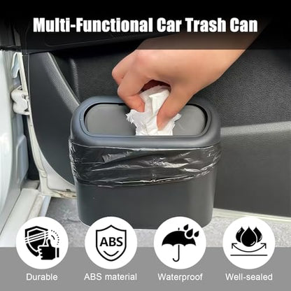 Car Small Trash Can with Lid, Leakproof Mini Car Garbage Can, Waterproof Push Button Easy Empty, Suitable for Desktop Office Bedroom Dorm Home Vehicle with 75 PCS Plastic Trash Bag (Black) - color: Black