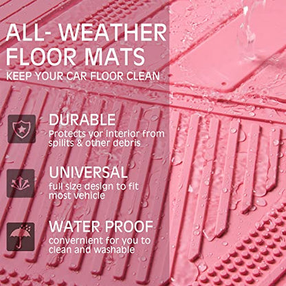CAR PASS Heavy Duty Rubber Floor Mats 4-Piece,Pink Car Mats Full Sets Anti-Slip,Waterproof Universal Trim-to-Fit for Car SUV Truck, Durable All Weather Automotive Car Mats for Women,Girly(All Pink)
