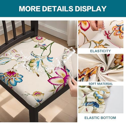 KRFOONN Waterproof Seat Covers for Dining Room Chairs Set of 4 with Bench Cover Washable Dining Chair Covers Removable Kitchen Chair Cushion Slipcovers Protector, A8 - color: Color A8