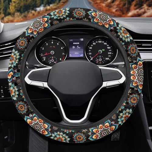 AFPANQZ Bohemia Flower Steering Wheel Covers 14-15" inch Universal Fit Most Car Sedans SUVs Comfort Grip Comfortable Handmade Breathable Steering Wheel Protector - color: Bohemia Flower
