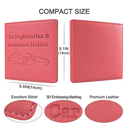 Car Registration and Insurance Holder, Premium PU Leather Vehicle Glove Box Car Organizer Men Women Wallet Accessories Case for ID, Driver's License - Pink - color: Pink