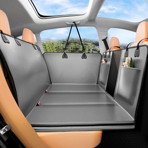 Hard Bottom Dog Car Seat Cover for Back Seat – Waterproof Nonslip Hammock Extender for Trucks & SUVs, Heavy Duty Pet Protector, Gray Faux Leather - color: Gray Faux Leather, size: L：For Cars/ Mid-Size SUV/ Small Truck