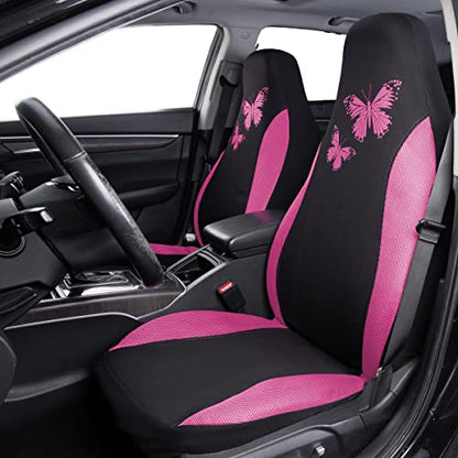 Flying Banner Butterfly car seat Covers ful Set Fashion Universal Lady Woman Female Rear Bench Split Colorized (2 Fronts, Pink) - color: Pink, size: 2 Fronts