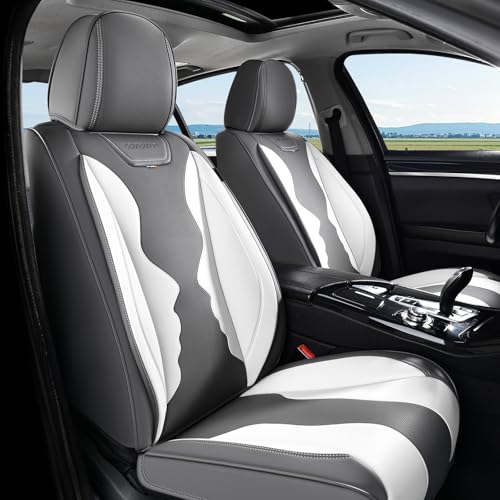 Coverado Car Seat Covers, Front Covers for Cars, Car Seat Cover Front Seats, Automotive Seat Cover, Waterproof, Leather Car Seat Cushion, Universal Interior Covers Seat Protectors for Most Cars - color: G-White, size: Front Pair