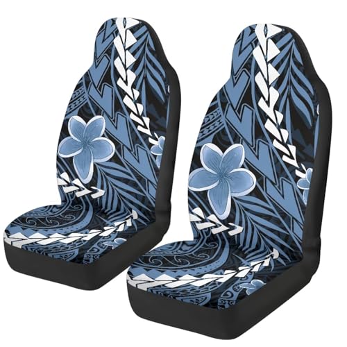 Blue Hibiscus Car Seat Covers 2 Pcs Polynesian Style Car Seat Covers for Front Seats Stretch Polyester Fabric Cover Auto Interior Accessories for Most Cars,SUVs,Sedans - color: Blue Hibiscus Polynesian Style