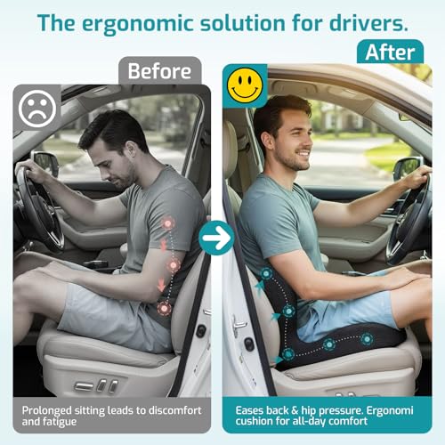 Trucker Seat Cushion, Car Seat Cushions with Lumbar Support Pillow, Ergonomic L-Shaped Orthopedic Memory Foam Pad for Long Driving Back Pain Sciatica Relief, Drivers Office Workers (Black+WE) - color: Black+we