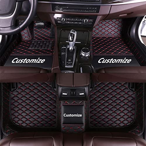 Custom Personalized Floor Mats - Luxury Full Coverage All Weather Mats, Anti-Slip Leather Set, Fits 98% of Cars, Trucks & SUVs (Black Red) - color: Black Red