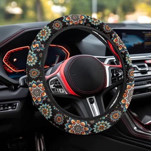 AFPANQZ Bohemia Flower Steering Wheel Covers 14-15" inch Universal Fit Most Car Sedans SUVs Comfort Grip Comfortable Handmade Breathable Steering Wheel Protector - color: Bohemia Flower