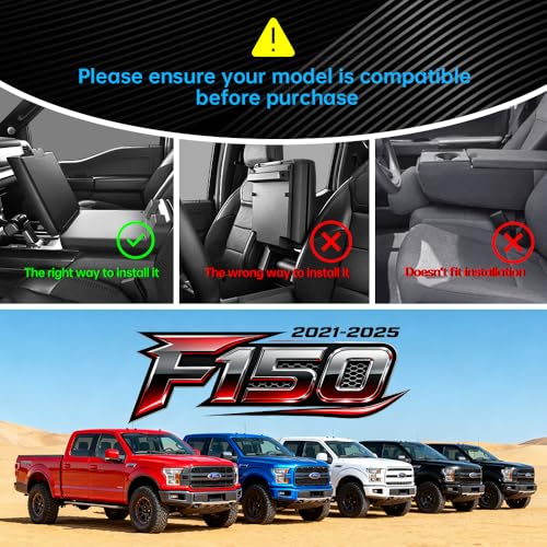 F150 Center Console Cover/Pad Fit 2021 2022 2023 2024 2025,Faux Leather Ford f150 Armrest Mat,Ergonomic Support Cushion,Console Protector,Waterproof Wear-Resistant Scratch-Resistant