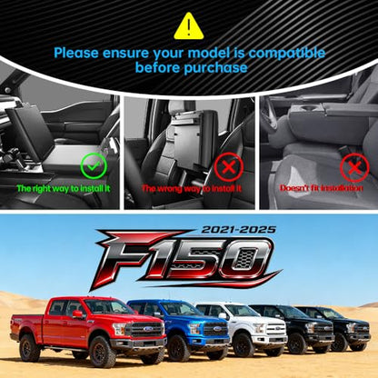 F150 Center Console Cover/Pad Fit 2021 2022 2023 2024 2025,Faux Leather Ford f150 Armrest Mat,Ergonomic Support Cushion,Console Protector,Waterproof Wear-Resistant Scratch-Resistant