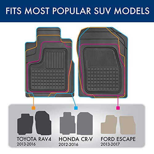 BDK Performance Plus 4-Piece Front & Rear Rubber Car Floor Mats for Cars SUVs Trucks Vans, All-Weather Front Rear Heavy Duty Semi Custom Fit Trimmable Trim-to-Fit Deep Dish Protection Non-Slip