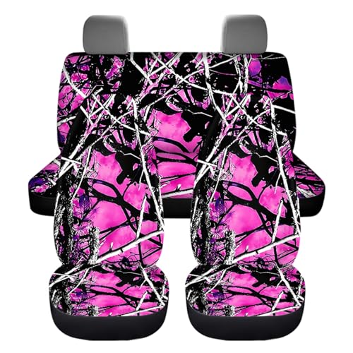 FKELYI Purple Camo Car Seat Covers Full Set with Hand Wristlet Keychain Holder,Camouflage Cup Coasters,Auto Gear Shift Cover,Handbrake Cover,Headrest Covers,Universal Fit Most Vehicle SUV Truck Van