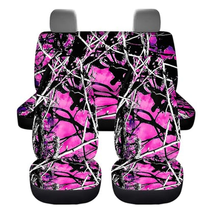 FKELYI Purple Camo Car Seat Covers Full Set with Hand Wristlet Keychain Holder,Camouflage Cup Coasters,Auto Gear Shift Cover,Handbrake Cover,Headrest Covers,Universal Fit Most Vehicle SUV Truck Van
