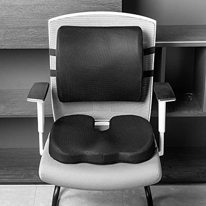 Amazon Basics Comfortable Seat Cushion & Lumbar Support for Office Chairs, Memory Foam with Cooling Gel, Non-Slip, Black - size: Seat Cushion & Lumbar Support, style: Memory Foam