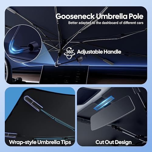 Econour Windshields Sun Shade Umbrella for Car | Medium Foldable Car Sunshade | UV & Heat Protection Front Window Sun Shield, Keeps Interior Cool, Fits Sedans SUVs & Trucks (57” x 33”)