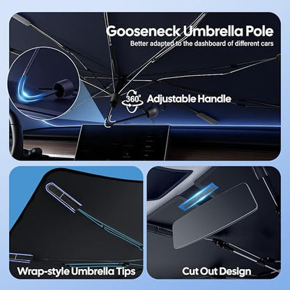 Econour Windshields Sun Shade Umbrella for Car | Medium Foldable Car Sunshade | UV & Heat Protection Front Window Sun Shield, Keeps Interior Cool, Fits Sedans SUVs & Trucks (57” x 33”)