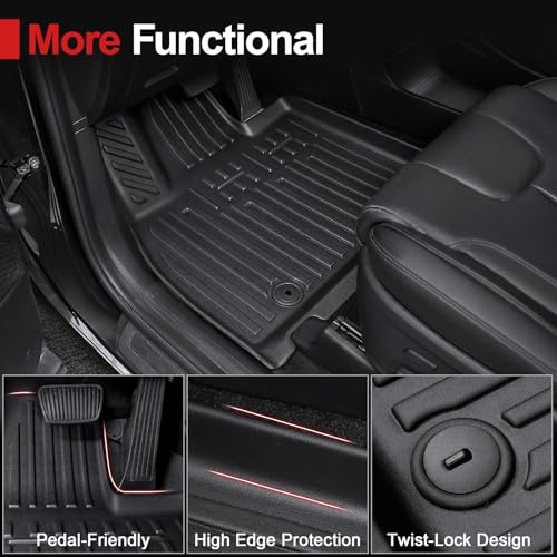 Floor Mats for 2020-2025 Kia Telluride 7/8 Passenger (NOT fit 2027), All Weather TPE Durable Cargo Liner with Backrest Mat Interior Protection for 2025 Kia Telluride AWD - style: Floor Mats Set