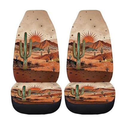 Desert Cactus Car Front Seat Covers Arizona State Car Seat Covers Full Set of 2 Stretch Polyester Fabric Cover Automotive Interior Seats Covers for Most Cars SUV Sedans - color: Desert Cactus