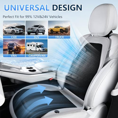 Upgraded Cooling Car Seat Cover Front Seat with Blowing&Suction, 12V-24V Ventilated Car Seat Cushion with 8 Turbo Fans, 3-Speed Adjustable Universal Fit Breathable Car Cushion for Summer Driving-Gray - color: Gray