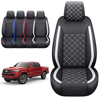 Tomatoman Tacoma Seat Covers Customized for 2005-2025 2026 Sport Double Cab SR V6 Pickup Truck, Waterproof Faux Leather Car Cushions(2 PCS Front, Black-White) - color: 2 PCS Front/Black-White