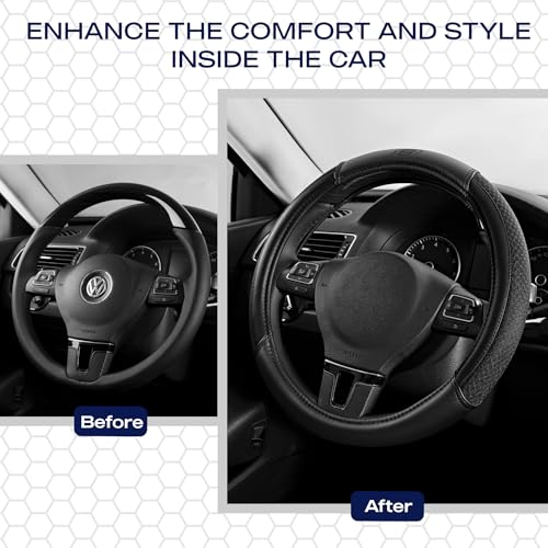 Skechers Air-Cooled Steering Wheel Cover,Leather Car Steering Wheel Cover Universal Fit 14" 1/2-15" Car Wheel Protector for Men Women Fit Suvs,Vans,Sedans,Car,Trucks,Black - color: Black