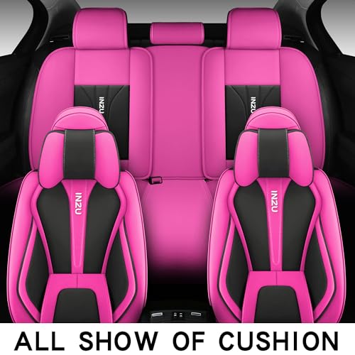 INZU Cute Rabbit Comfortable Leather Auto Car Seat Covers Front & Rear Seat Protector Fit Sedan SUV 5 Seats Full Set Universal Fit (Black & Rose) - color: Black & Rose