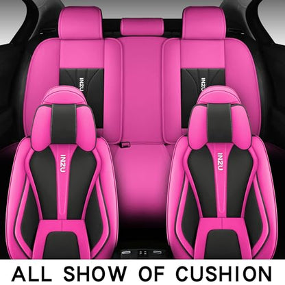 INZU Cute Rabbit Comfortable Leather Auto Car Seat Covers Front & Rear Seat Protector Fit Sedan SUV 5 Seats Full Set Universal Fit (Black & Rose) - color: Black & Rose