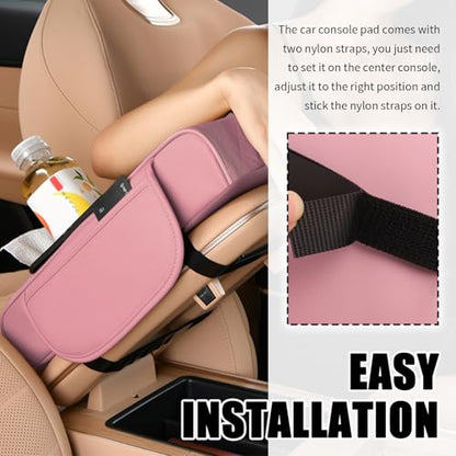 5-in-1 Car Center Console Cover,Leather Car Armrest Cover with Cup Holder/Storage Pocket/Phone Holder/Cars Tissue Holders,Thickened Cars Armrest Storage Box for Relieving Elbow Fatigue (Pink) - color: Pink