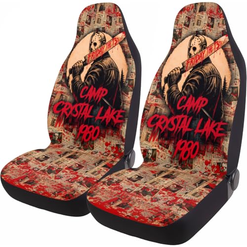 Horror Universal Car Seat Covers for Trucks Sedans SUVs – 2 Pack, Durable Automotive Covers, Breathable Bucket Protective Accessories Interior, Car Decor - color: Creepyhorror Characters-K679