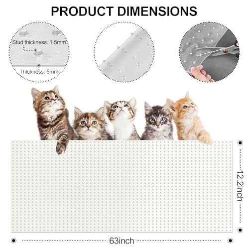 Carpet Protector for Pets 12.2in*5.2FT Cat Scratch Carpet Protector Mat for Doorway Clear Plastic Runners with Spikes to Protect Under Door Carpet Rug Anti Cat Scratch Carpet Stopper Easy to Cut - size: 12.2in*5.2FT
