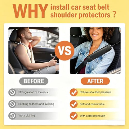 Carbon Fiber PU Leather Seat Belt Covers - 2Pcs, Black with Red Stitching Sporty Seat Belt Pads, Universal Fit - color: yd-black