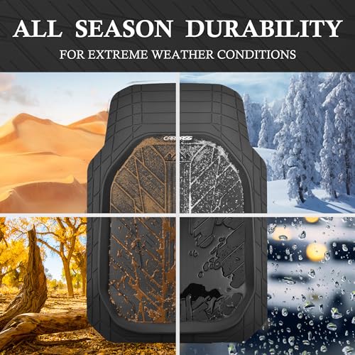 CAR PASS Leather Rubber Steering Wheel Cover 14 1/2” -15”,Tire Tread Pattern Design,Non-Slip Wear-Resistant, Heavy Duty Deep-Dish Car Floor Mats, Trim-to-Fit Car Mat,Fit for Steering Wheel Black - color: All Black Combo Set 38