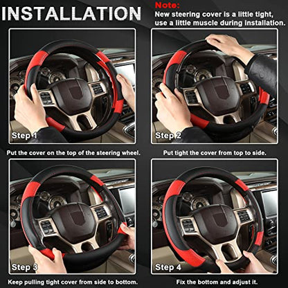 GIANT PANDA Car Steering Wheel Cover for Dodge Ram 1500 2500 3500 15.5-16 inches - Black+Red - color: C-Black+Red