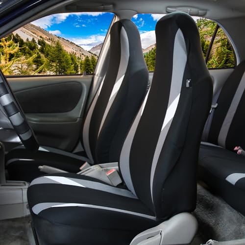 FH Group Automotive Protector Seat Covers Universal Fit Full Supreme Modernistic Gray Set Seat Covers, 1-Piece Front Seat Covers, Airbag Compatible, Split Bench Rear Car Seat Cover for SUV, Sedan - color: Gray, style: Full Set