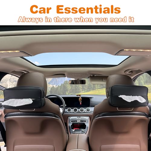 Large Car Tissue Holder for 120 Standard Tissues, Premium PU Leather Tissue Holder in Car Backseat Rectangular, Napkin Holder for Car Fits for Kleenex Tissues Box Daily Use Black (2, Black)