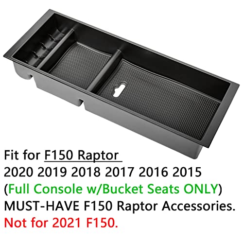 Center Console Organizer Compatible with Ford F150 Accessories 2015-2020 F-150/2017-2022 F250 F350 SuperDuty Armrest Insert Tray Storage Box ABS -Full Console w/Bucket Seats ONLY,Black